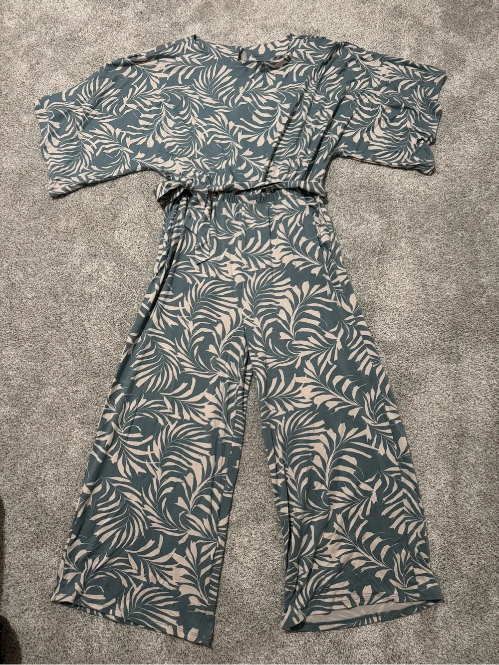 NWT Garnet Hill Prato Knit Jumpsuit | Tropical Boho Resort Coastal, Medium